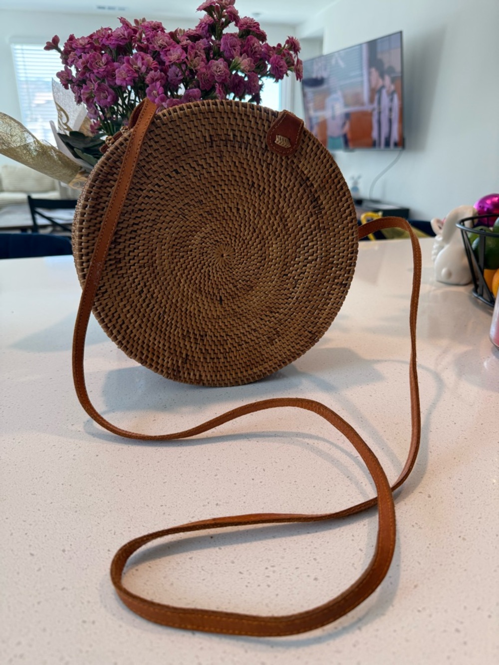 Round Brown Woven Crossbody Bag - Unbranded